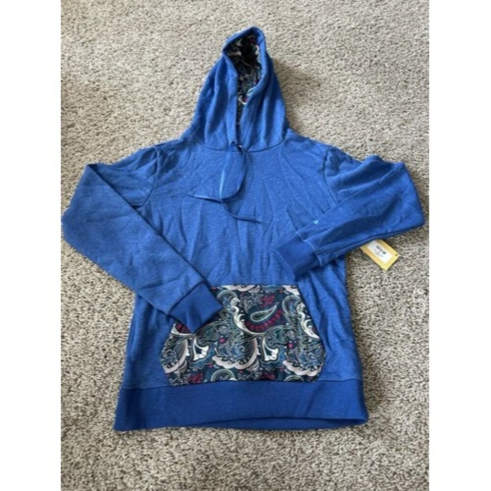 Bula Womens Paisley Print Blue Hoodie Sweater Pockets Long Sleeve Size XS